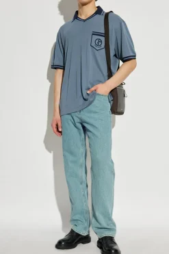 Giorgio Armani NIEBIESKI Jedwabne polo z kieszenią