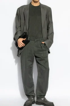 Giorgio Armani ZIELONY Spodnie z szerokimi nogawkami