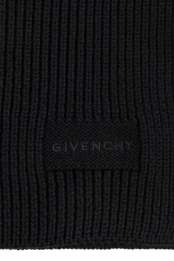 Givenchy CZARNY Szal z wyszytym logo