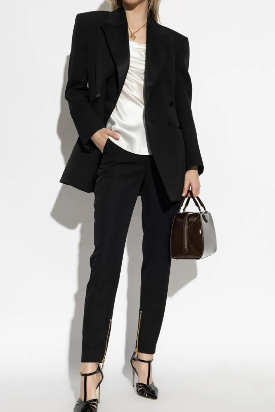 Givenchy CZARNY Taliowana dwurzędowa marynarka