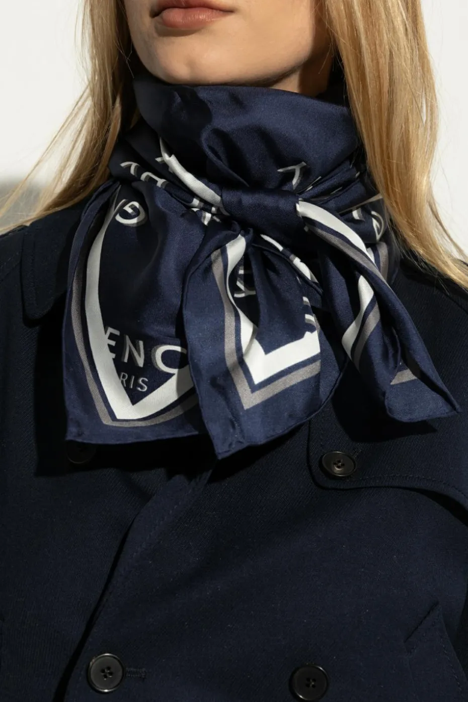 Givenchy GRANATOWY Jedwabna chusta z monogramem