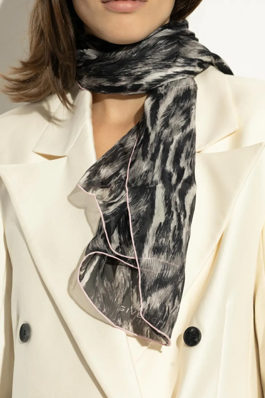 Givenchy SZARY Jedwabny szal