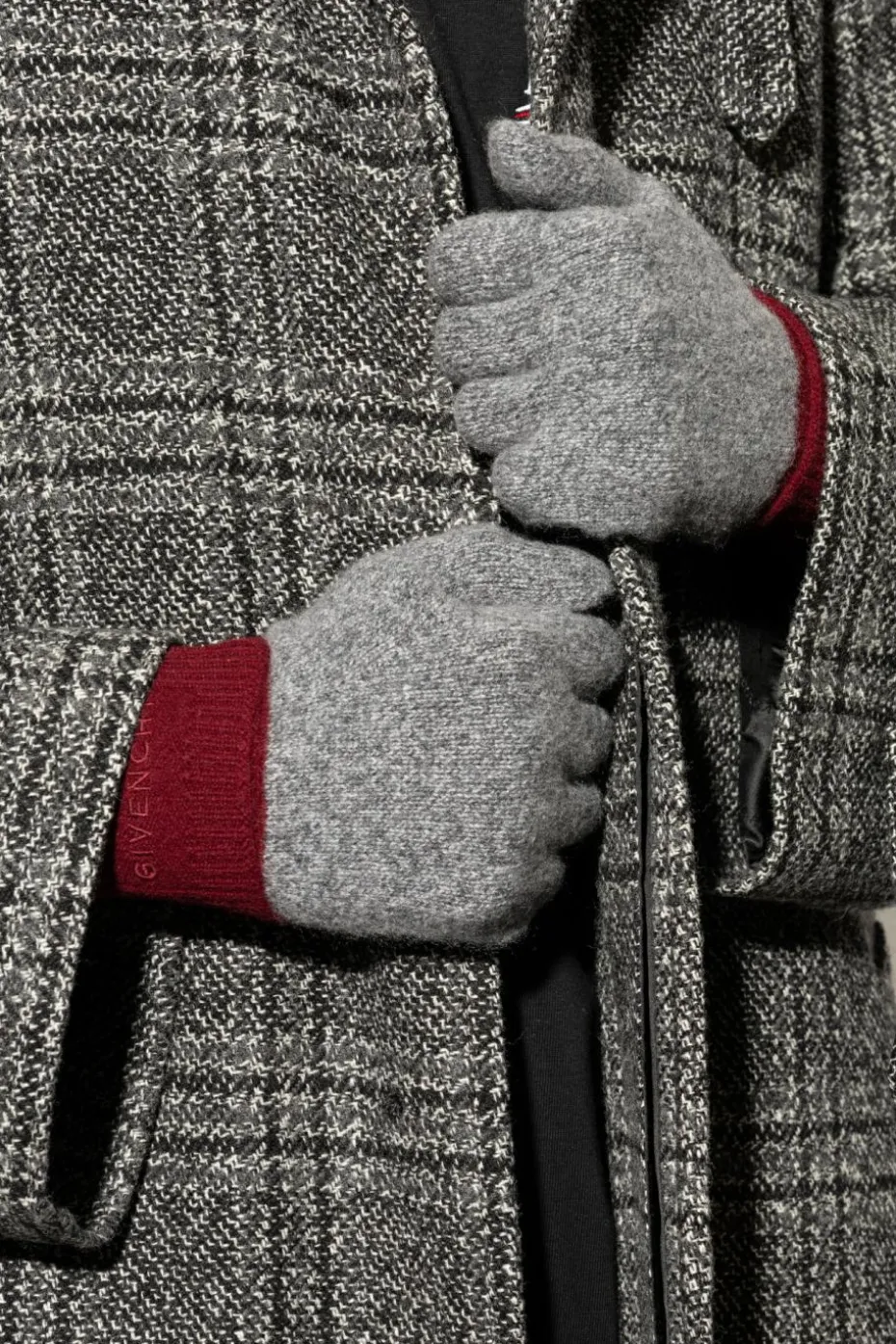 Givenchy SZARY Kaszmirowe rękawice z wyszytym logo