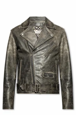 Golden Goose BRĄZOWY Skórzana kurtka z efektem ‘vintage’