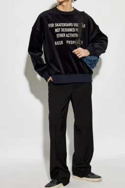 Golden Goose CZARNY Welurowa bluza z logo