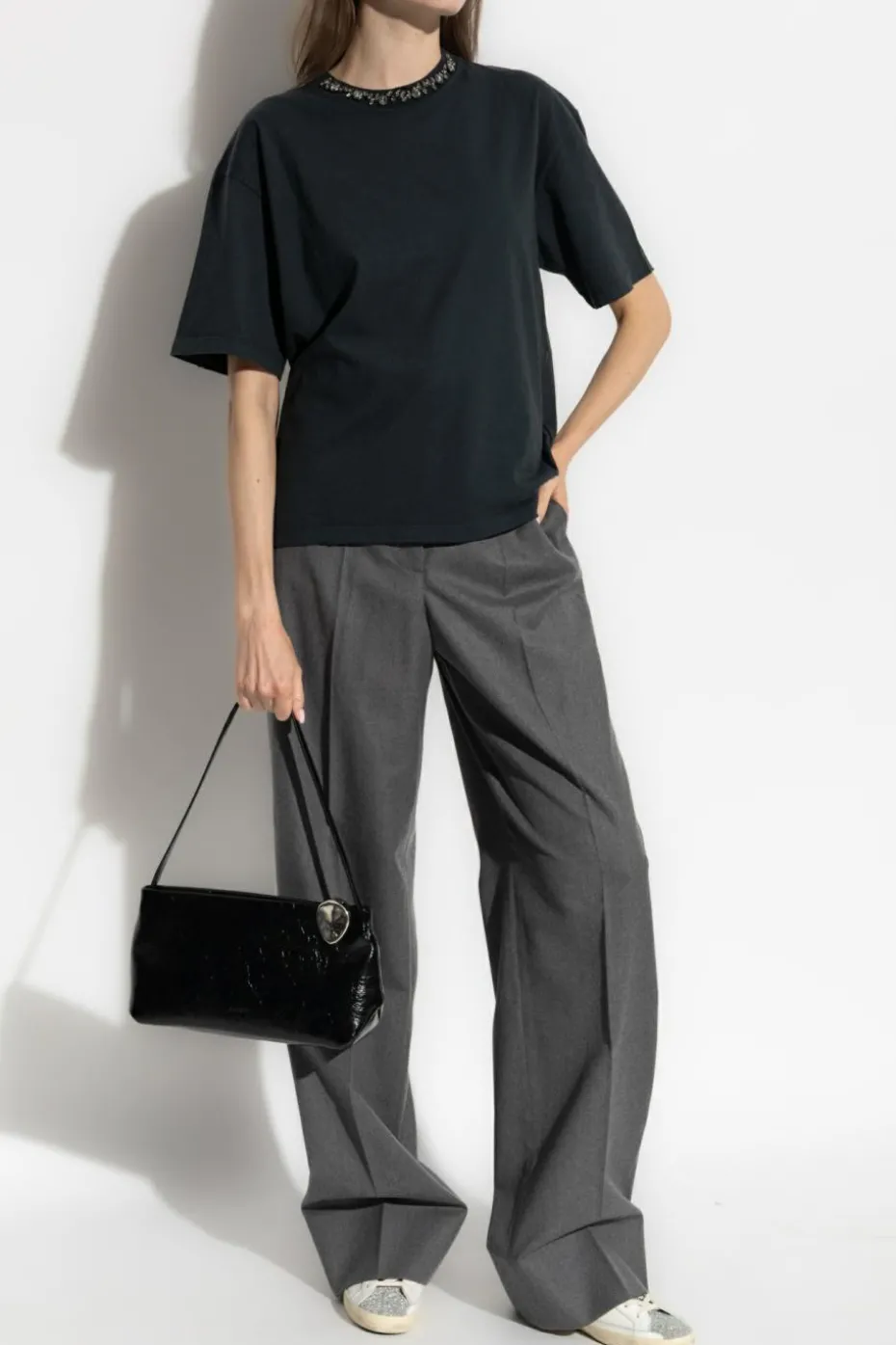 Golden Goose GRANATOWY T-shirt z aplikacjami