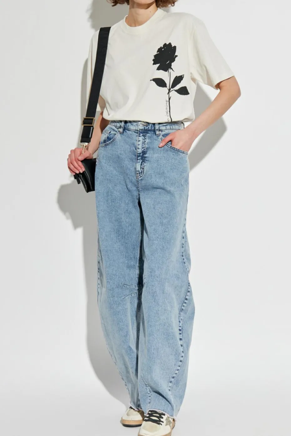 Golden Goose kremowy T-shirt z nadrukiem