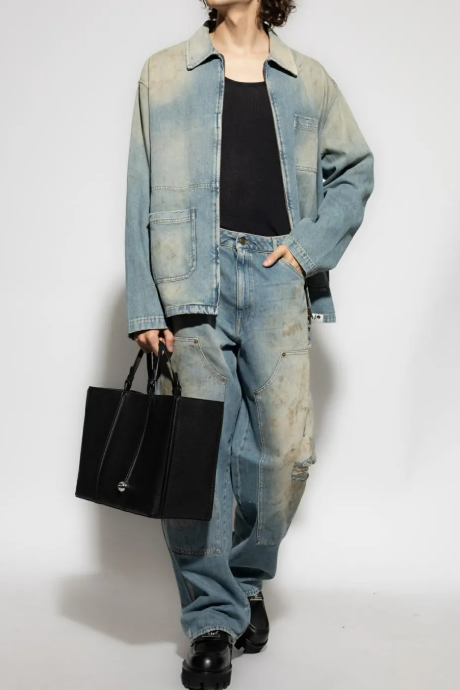 Golden Goose NIEBIESKI Jeansowa kurtka z efektem `vintage`