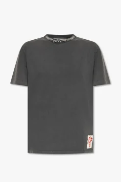 Golden Goose SZARY T-shirt z połyskującymi aplikacjami