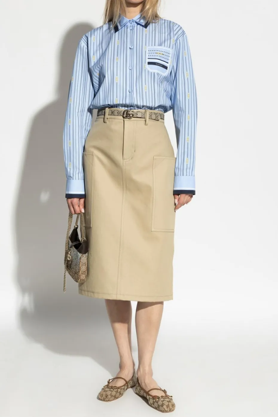 Gucci beżowy Bawełniana spódnica z rozcięciem z tyłu