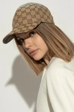 Gucci beżowy Czapka z daszkiem i połyskującymi aplikacjami