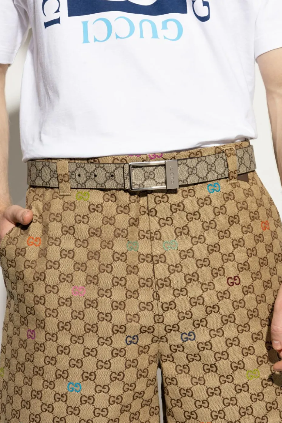Gucci beżowy Dwustronny pasek