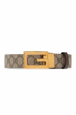 Gucci beżowy Dwustronny pasek z logo