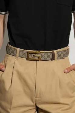 Gucci beżowy Dwustronny pasek z logo