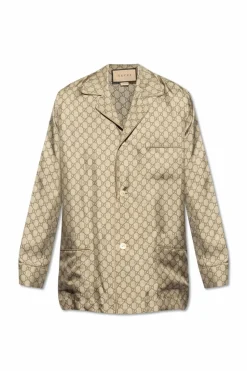Gucci beżowy Jedwabna koszula z monogramem