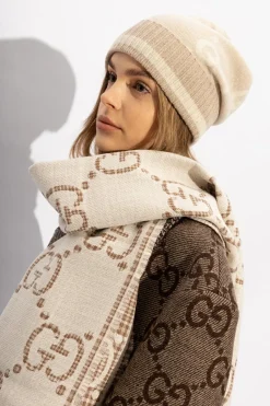 Gucci beżowy Kaszmirowa czapka z monogramem