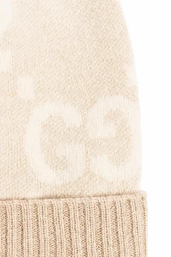 Gucci beżowy Kaszmirowa czapka z monogramem