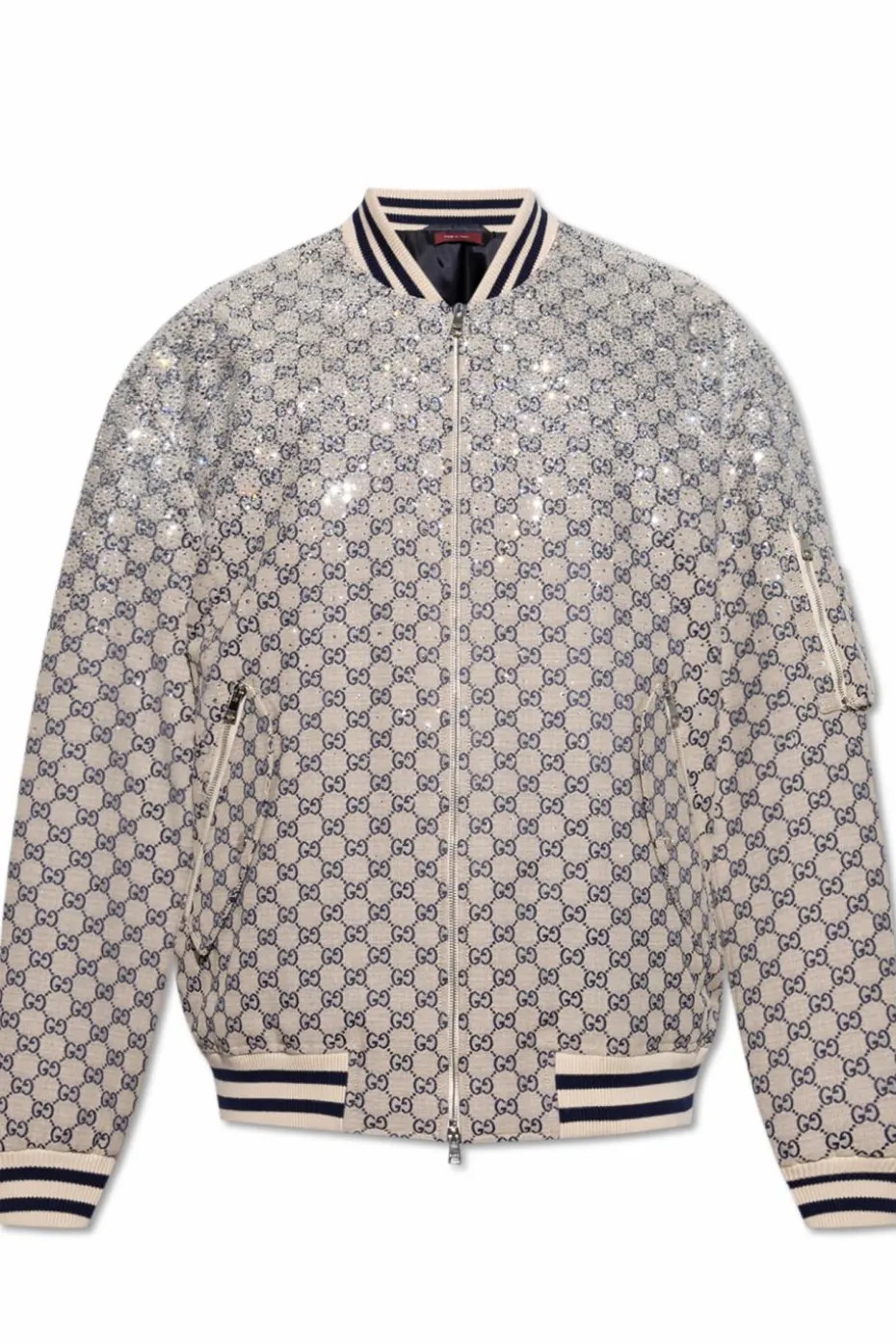Gucci beżowy Ocieplana kurtka typu `bomber z połyskującymi aplikacjami