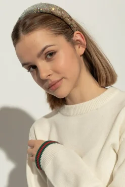 Gucci beżowy Opaska na głowę z połyskującymi kryształami