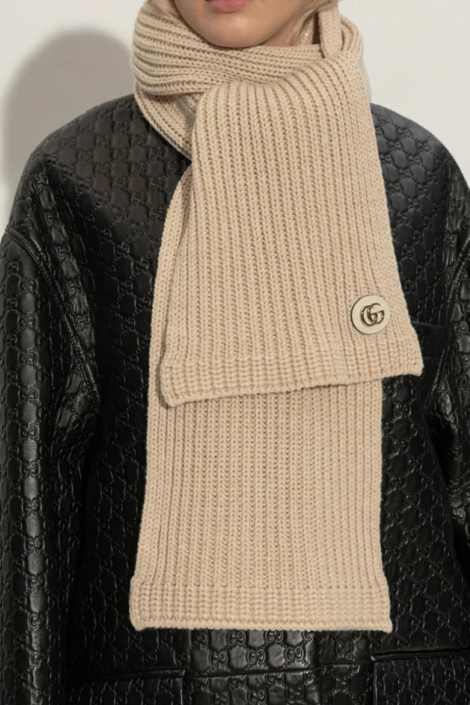 Gucci beżowy Szal z lureksową nicią
