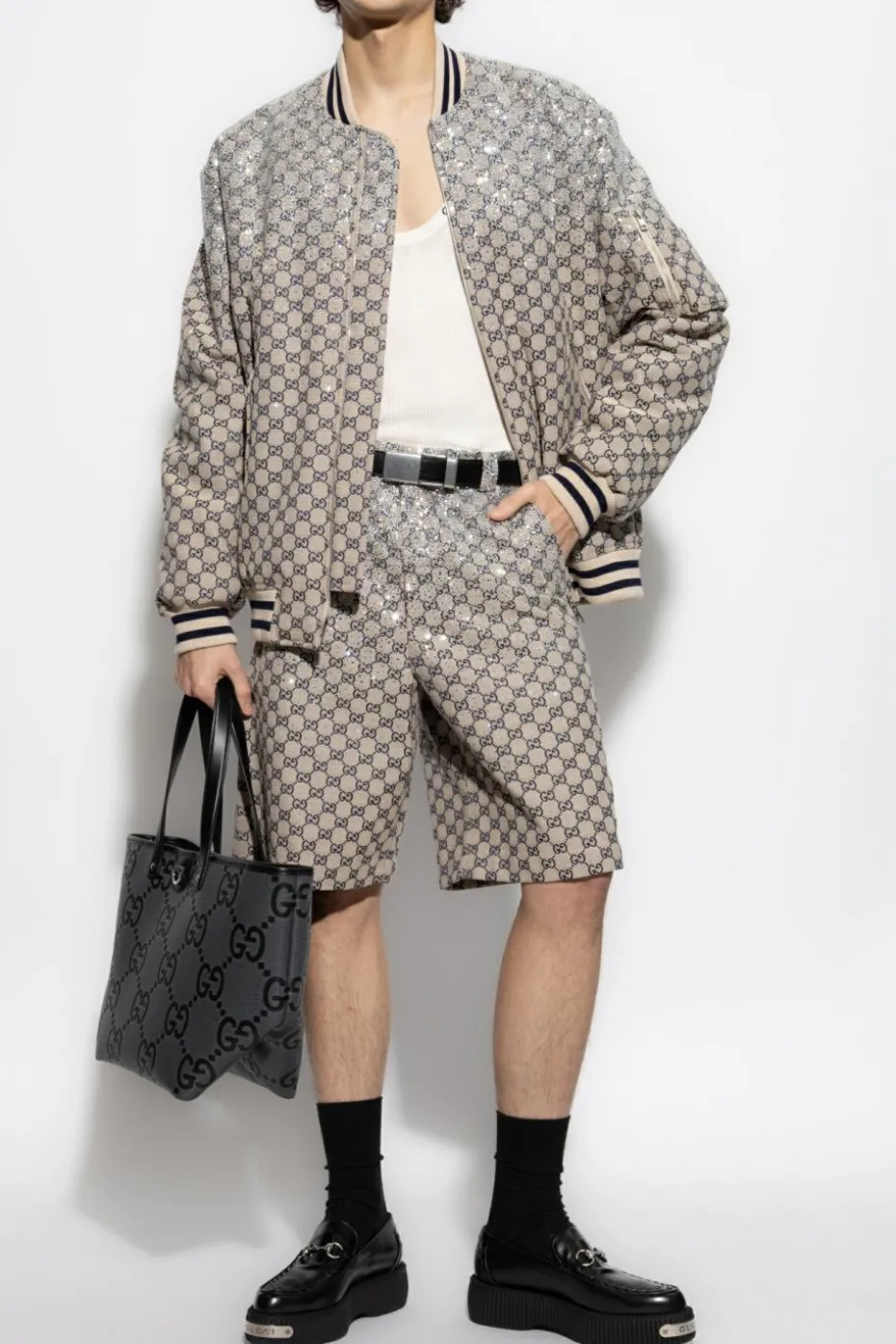 Gucci beżowy Szorty z połyskującymi aplikacjami