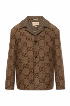 Gucci beżowy Wełniany krótki płaszcz