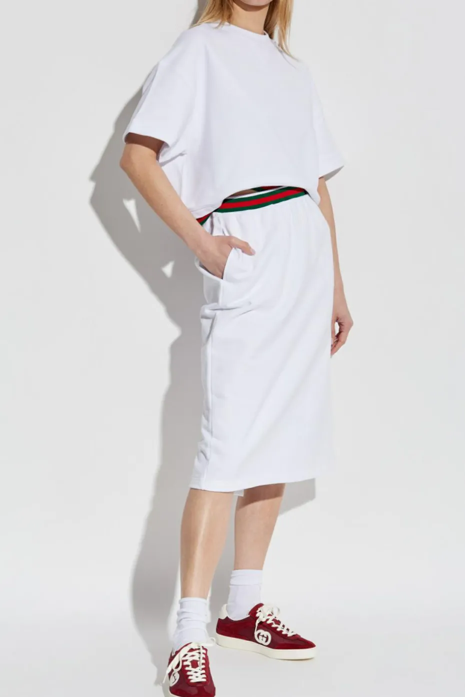Gucci BIAŁY T-shirt z charakterystycznym paskiem `Web`