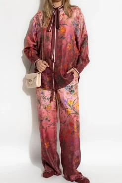 Gucci BORDO Jedwabna koszula z motywem kwiatowym
