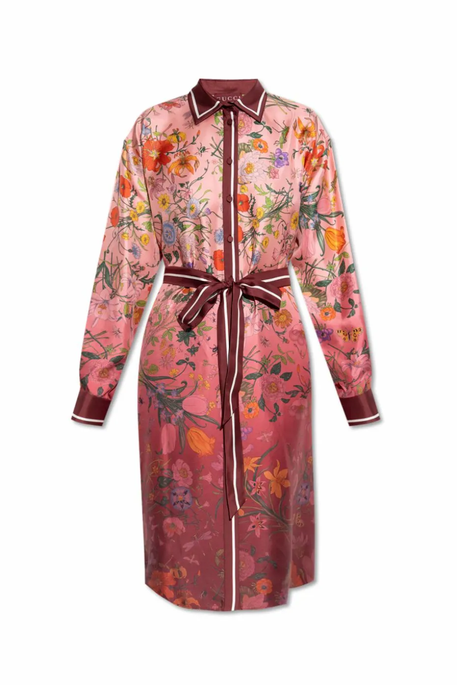 Gucci BORDO Jedwabna sukienka z motywem kwiatowym