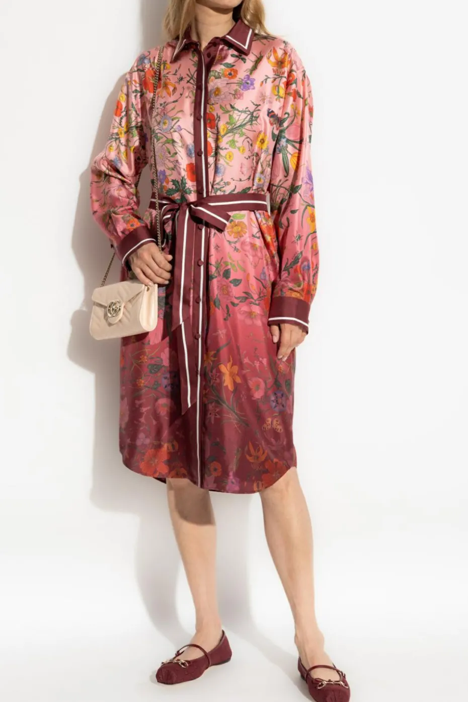 Gucci BORDO Jedwabna sukienka z motywem kwiatowym