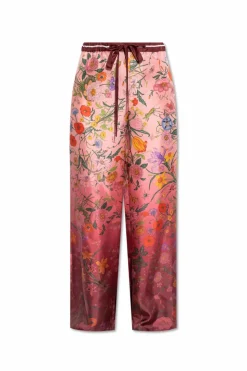 Gucci BORDO Jedwabne spodnie z motywem kwiatowym