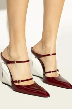 Gucci BORDO Klapki na transparentnym koturnie