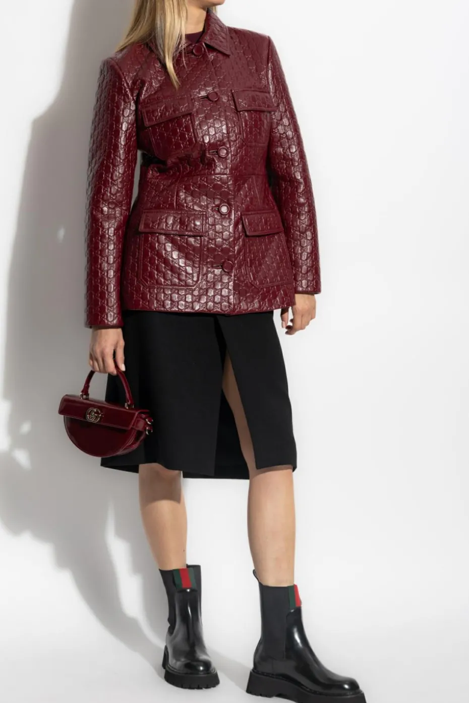 Gucci BORDO Skórzany płaszcz