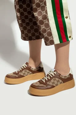 Gucci BRĄZOWY Buty sportowe z płótnem ‘GG Supreme’