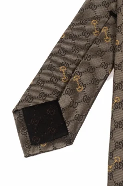 Gucci BRĄZOWY Jedwabny krawat