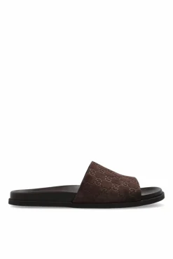 Gucci BRĄZOWY Klapki z monogramem