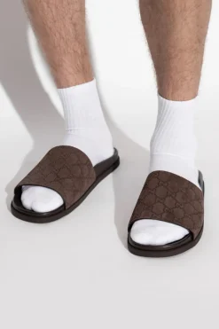 Gucci BRĄZOWY Klapki z monogramem