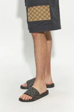Gucci BRĄZOWY Klapki z monogramem