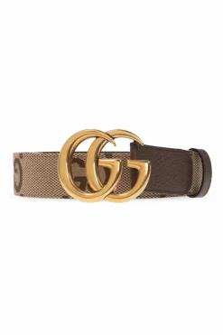 Gucci BRĄZOWY Pasek z płótna ‘GG Supreme’