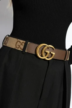 Gucci BRĄZOWY Pasek z płótna ‘GG Supreme’