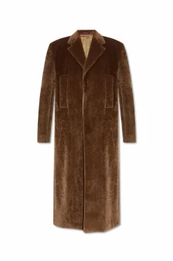 Gucci BRĄZOWY Płaszcz ze sztucznego futra