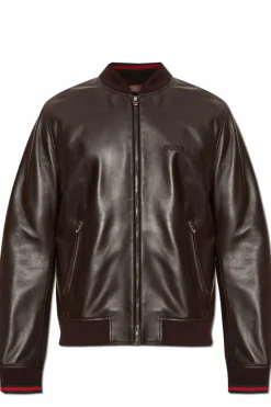 Gucci BRĄZOWY Skórzana kurtka typu `bomber`