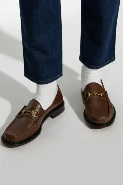 Gucci BRĄZOWY Skórzane buty typu ‘loafers’
