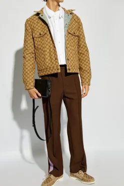 Gucci BRĄZOWY Spodnie z lampasami