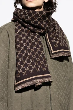 Gucci BRĄZOWY Szal z monogramem