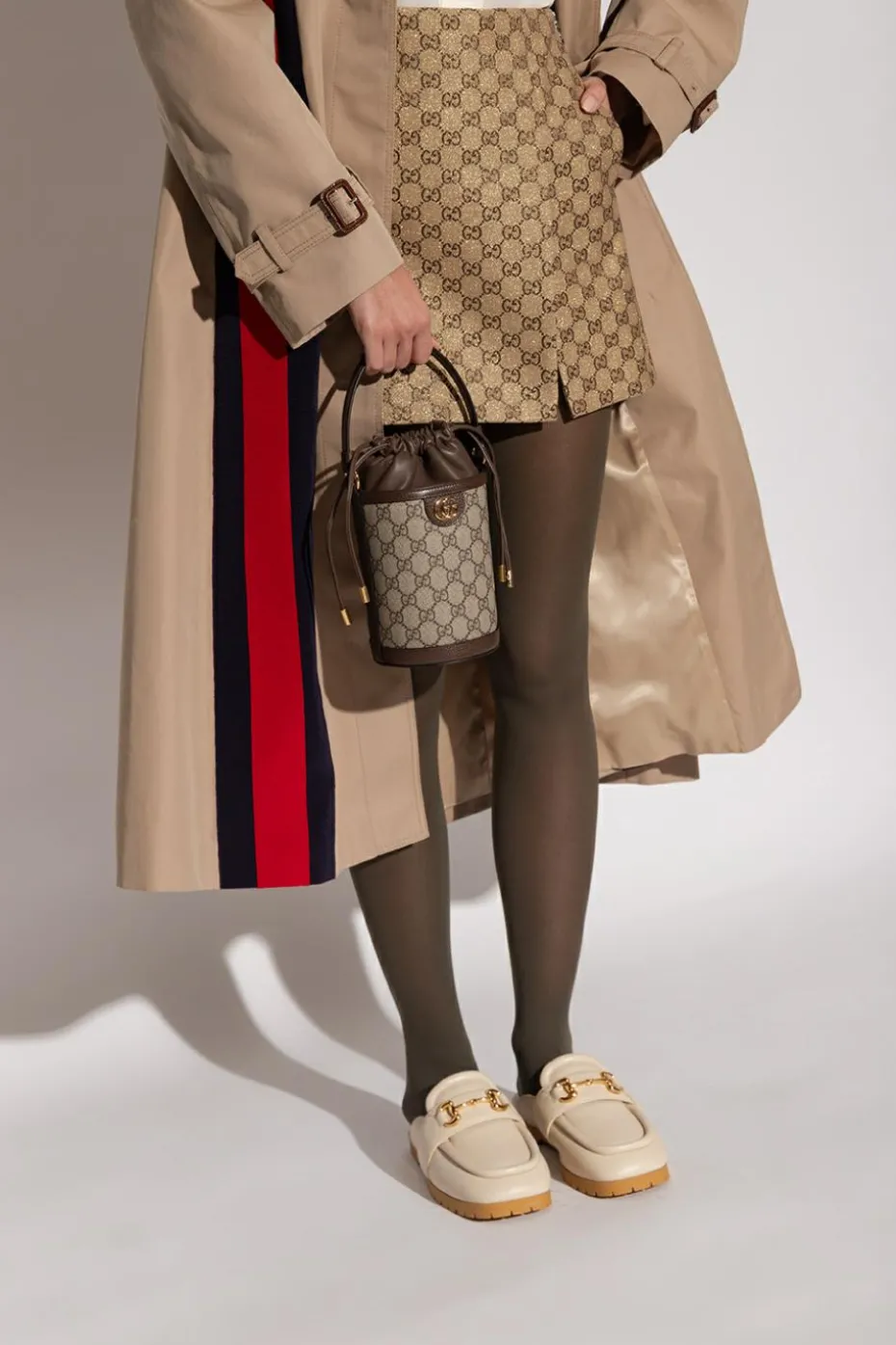 Gucci BRĄZOWY Torba na ramię ‘Ophidia Mini’ typu ‘bucket’