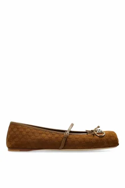 Gucci BRĄZOWY Zamszowe baleriny `Horsebit`