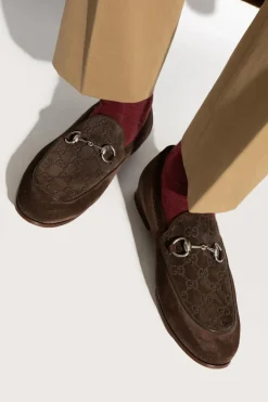 Gucci BRĄZOWY Zamszowe buty typu `loafers`