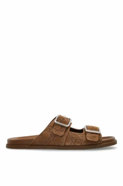 Gucci BRĄZOWY Zamszowe klapki