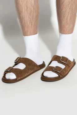 Gucci BRĄZOWY Zamszowe klapki